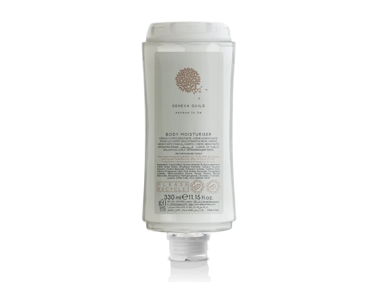 Geneva Guild Feuchtigkeitscreme - Squeeze Spenderflasche 330 ml aus recyceltem PET